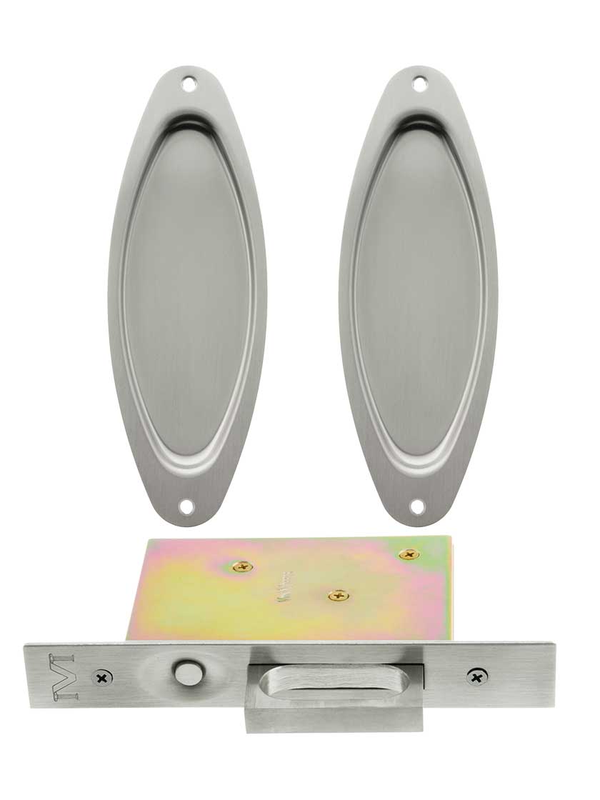 Moreland Pocket Door Mortise Edge Pull Set with Oval Pulls House of